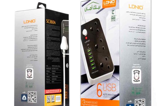 توصيلة كهربائية LDNIO SC3604 5M مقاومة للحريق بثلاثة مقابس و 6 منافذ USB