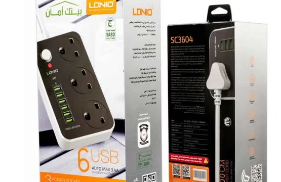 توصيلة كهربائية LDNIO SC3604 5M مقاومة للحريق بثلاثة مقابس و 6 منافذ USB