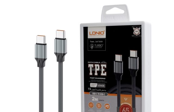 كابل شحن وناقل بيانات 2 متر Type C إلى Type C متين ومقاوم للحرارة من LDNIO LC442C يدعم الشحن السريع البيع بقوة 5 أمبير.