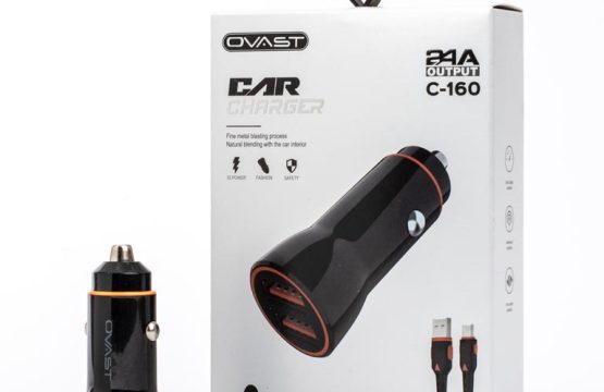 شاحن سياره 2منافذ مع كيبل تايب سي C-160 OVAST