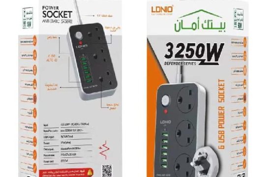 توصيلة كهربائية مقاومة للحريق بثلاثة مقابس و 6 منافذ USB من لدنيو